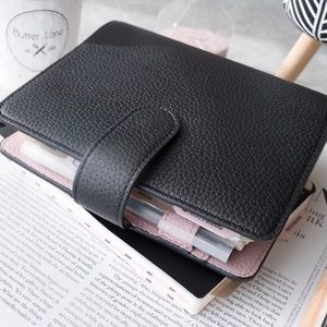 Aura Estelle Chloe Planner Personal Silver Rings Black Cashmere Pebbled Leather